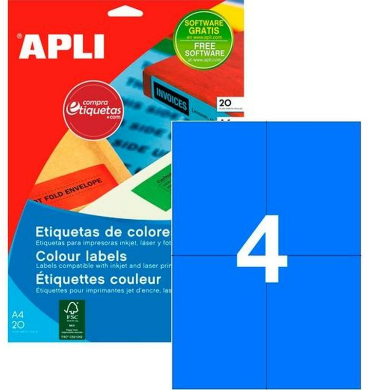 Apli Etiquetas Azules Permanentes 105.0 x 148.0mm 20 Hojas