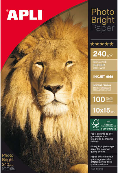Apli Papel Fotografico Photobright 10 x 15 cm 240g 100 Hojas