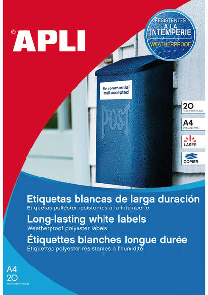 Imagen extra Apli Etiquetas Blancas Resistentes Intemperie 199.6 x 143.5mm 20 Hojas