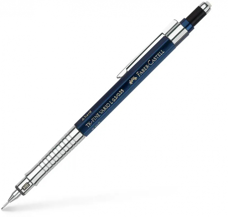 Faber-Castell TK-Fine Vario L Portaminas HB 0.3mm - Con Goma de Borrar - Clip de Metal - Color Azul