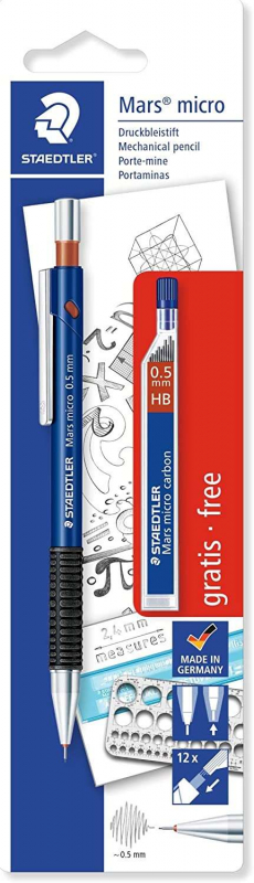 Pack de 1 Portaminas Staedtler Mars Micro 0.5mm + 1 Tubo de 12 Minas HB