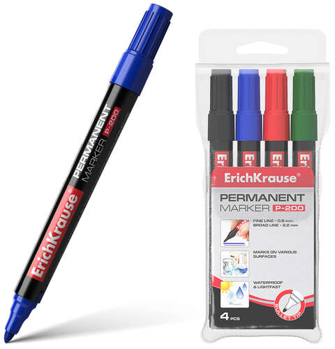 PACK de 4 Rotuladores ECONOMICOS - Punta redonda 0.8 a 2.2 mm (Negro, Azul, Verde, Rojo).  P-200 Erichkrause 