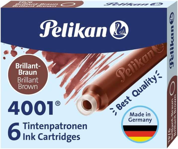 Pelikan Caja de 6 Cartuchos 4001 TP/6 Tinta de Alta Calidad. Marron