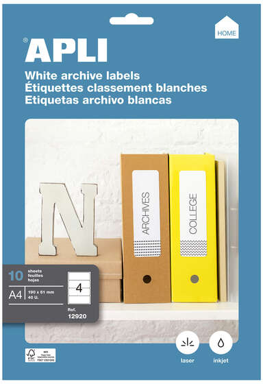 Imagen extra Apli Etiquetas Blancas para Archivo 190.0 x 61.0mm 10 Hojas