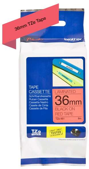 Imagen extra Brother TZe461 Cinta Laminada Original de Etiquetas Texto negro sobre fondo rojo Ancho 36mm x 8 metros
