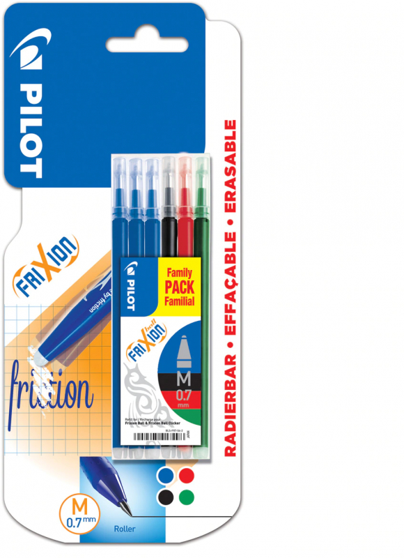 Pilot PACK 6 Recambios Frixion Ball y Frixion Clicker (3x Azul, 1x Negro, 1x Rojo y 1x Verde)