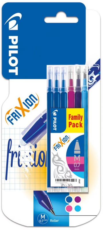 Pilot PACK 6 Recambios Frixion Ball y Frixion Clicker (3x Azul, 1x Azul Claro, 1x Violeta y 1x Rosa)