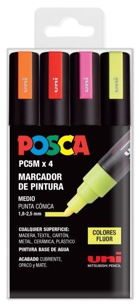 PACK 4 Rotuladores Posca PC-5M COLORES FLUOR Punta de Bala 1.8-2.5mm