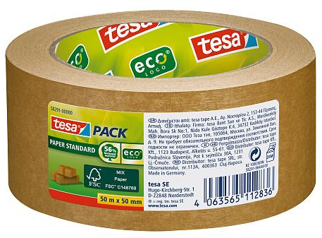 Cinta Adhesiva de Papel 50mm x 50 metros Marron. Tesa Tesapack Paper Standard 