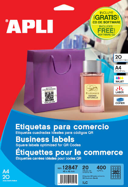 Imagen extra Apli Etiquetas Blancas Permanentes 45.0 x 45.0mm 20 Hojas