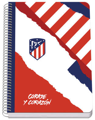 Cuaderno A5 Atletico de Madrid Coraje y Corazon Tapa Rigida A5 de 80 Hojas 90gr Hojas Cuadricula 4mm. DOHE