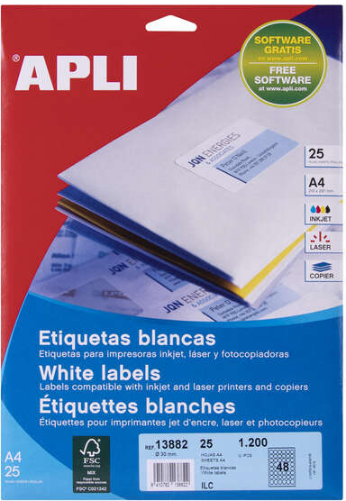 Imagen extra Apli Etiquetas Blancas Permanentes diametro 30.0mm 25 Hojas