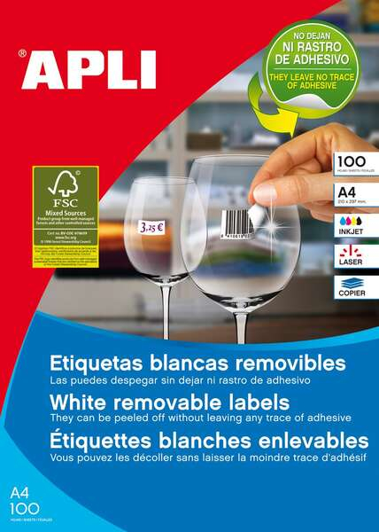 Imagen extra Apli Etiquetas Blancas Removibles 97 x 42,4 mm - Permite Retirar sin Dejar Rastro - 100 Hojas