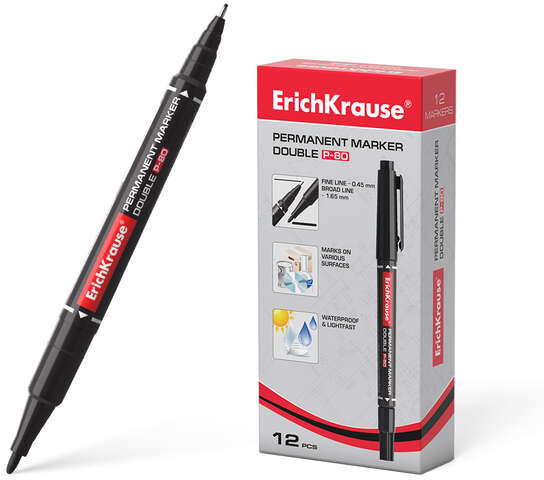 Rotulador ECONOMICO Doble punta Permanente NEGRO.  Erichkrause P-80