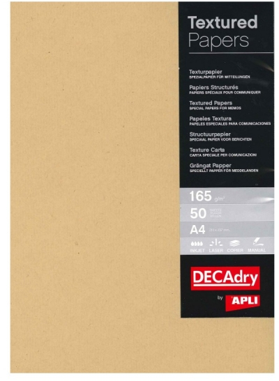 50 Hojas de Papel Verjurado Kraft A4 - 165gr - Apto impresora y escritura - Kraft. APLI