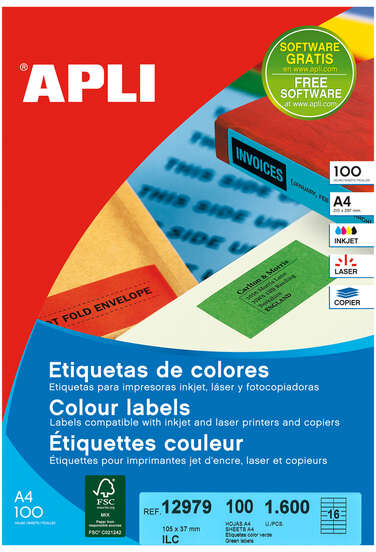 Imagen extra Apli Etiquetas Verdes Permanentes 105.0 x 37.0mm 100 Hojas