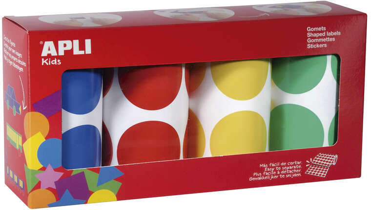 Apli Gomets Redondos 45mm diametro PACK 4 Rollos Surtidos