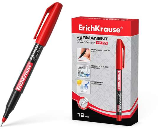Rotulador ECONOMICO Permanente de Punta Fina 0.6mm - ROJO. Erichkrause FP-50 