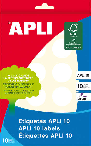 Apli Etiquetas 10 Blancas diametro 25.0mm 10 Hojas