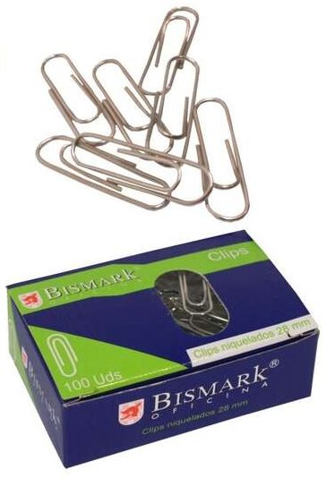 Clips niquelados de 28mm. Caja de 100 clips