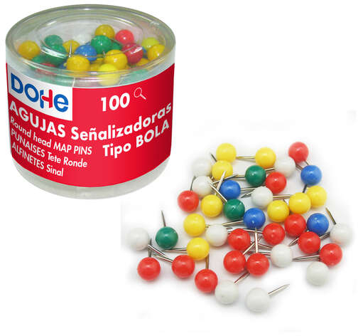 Agujas Señalizadoras de Colores Surtidos. Caja 100 uds,  Chinchetas Señalización pizarra