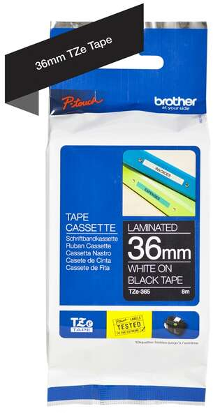 Imagen extra Brother TZe365 Cinta Laminada Original de Etiquetas Texto blanco sobre fondo negro Ancho 36mm x 8 metros