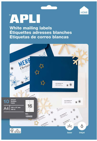 Imagen extra Apli Etiquetas Blancas Permanentes 105.0 x 37.0mm 10 Hojas