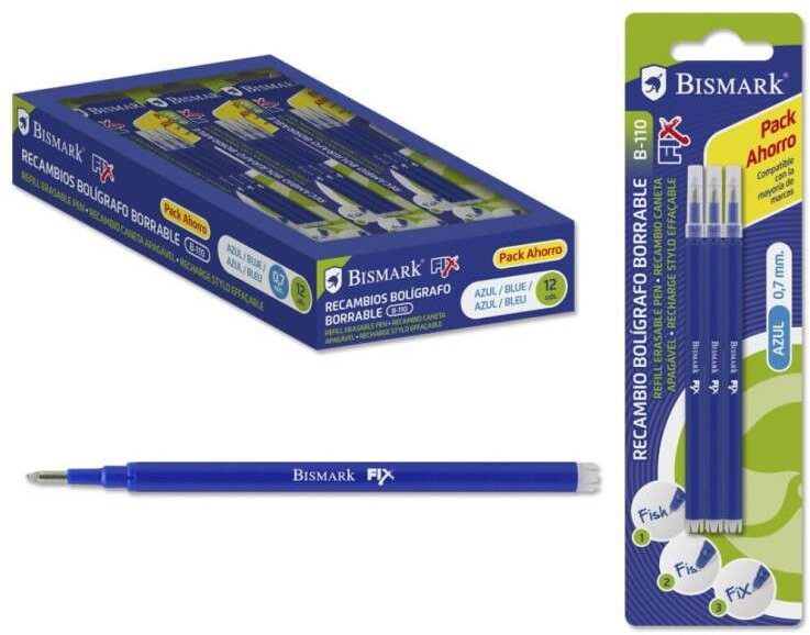 PACK Pack de 3 Recambios ECONOMICOS Boligrafo BORRABLE 0.7mm - AZUL
