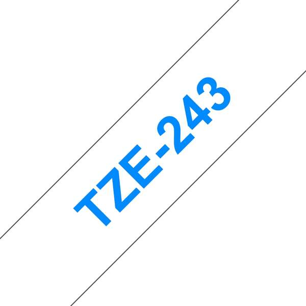 Brother TZe243 Cinta rotuladora Compatible de Etiquetas Texto azul sobre fondo blanco Ancho 18mm x 8 metros