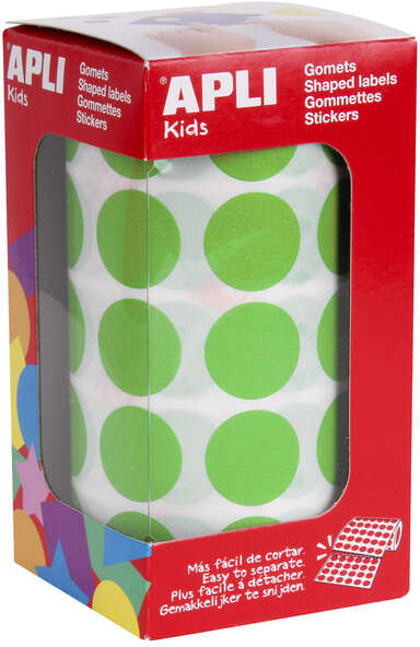 Apli Gomets Redondos diametro 20mm Verde Claro con 59 Hojas Pretroqueladas