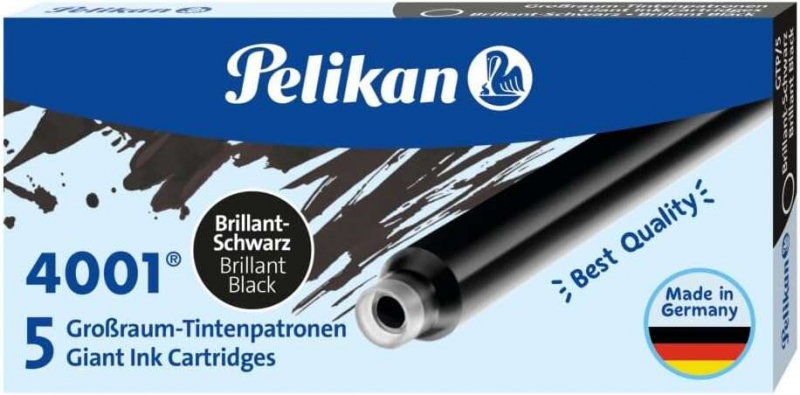 Pelikan 4001 GTP/5 Pack de 5 Cartuchos Largos. Negro