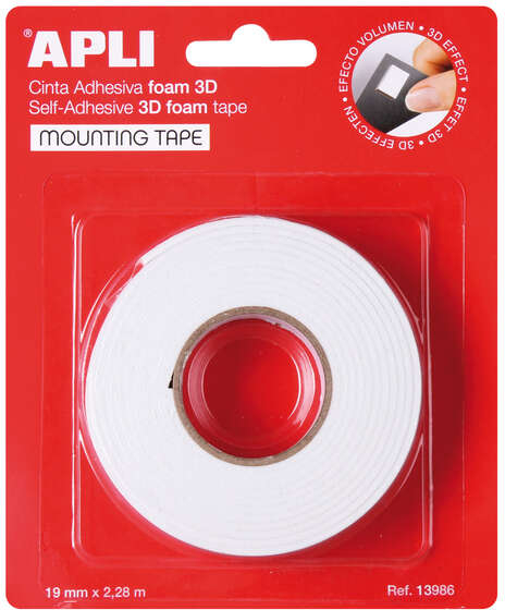 Cinta Adhesiva Doble Cara Foam 3D - 19mm x 2,28m. Apli 13986