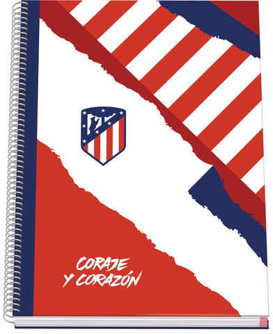 Cuaderno A4 MICROPERFORADO Atletico de Madrid Coraje y Corazon Tapas duras Carton, 100 Hojas 90gr Hojas, Cuadricula 5mm. DOHE