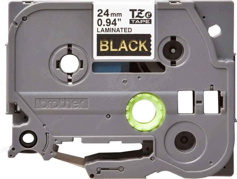 Brother TZe354 Cinta Laminada Original de Etiquetas Texto dorado sobre fondo negro Ancho 24mm x 8 metros