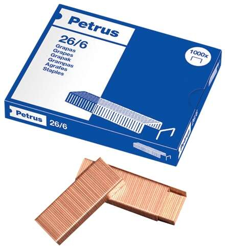 Petrus Caja de 1000 Grapas 26/6 Cobreadas Hasta 30 Hojas