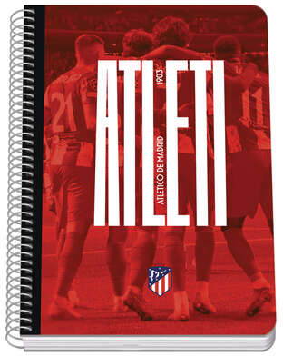 Cuaderno A5 Atletico de Madrid Atleti Tapa Rigida, 80 Hojas 90gr Hojas, Cuadricula 4mm. DOHE