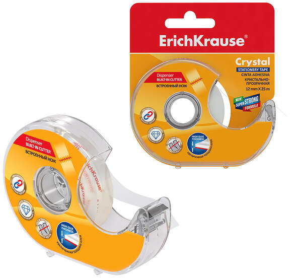 Cinta Adhesiva con Aplicador Crystal 12mmx25m  - Transparente. Erichkrause 