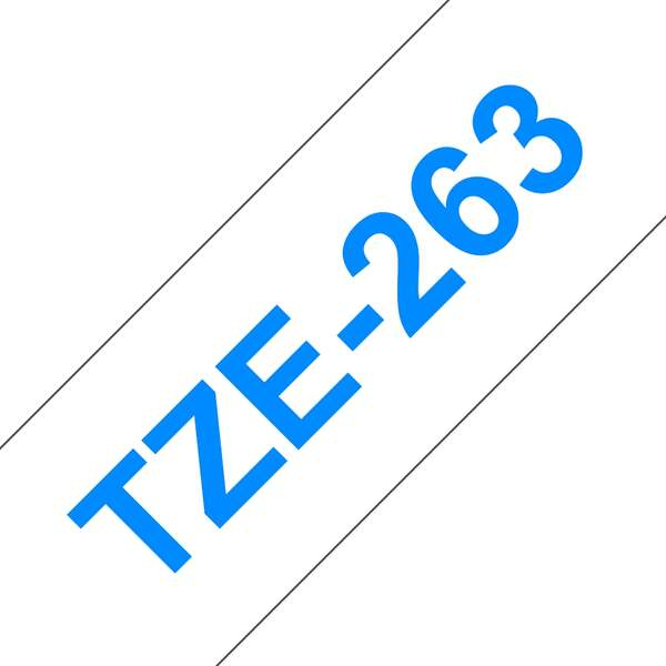 Imagen extra Brother TZe263 Cinta Laminada Original de Etiquetas Texto azul sobre fondo blanco Ancho 36mm x 8 metros