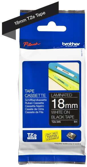 Imagen extra Brother TZe345 Cinta Laminada Original de Etiquetas Texto blanco sobre fondo negro Ancho 18mm x 8 metros