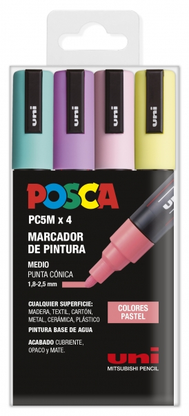 PACK 4 Rotuladores Posca PC-5M COLORES PASTEL Punta de Bala 1.8-2.5mm