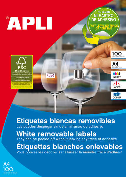 Imagen extra Apli Etiquetas Blancas Removibles 36.8 x 23.8mm 100 Hojas