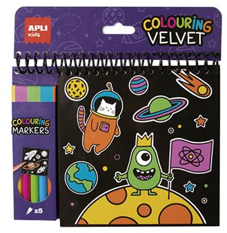 Apli Bloc de Dibujos de Terciopelo Negro - Incluye 5 Rotuladores - 6 Laminas - Ideal para Viajes - Estimula Creatividad y Concentracion