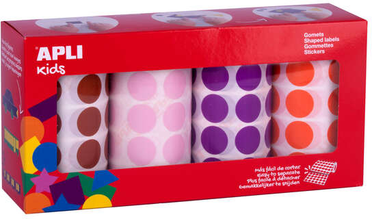 Apli Gomets Redondos diametro 20mm Pack de 4 Rollos en Colores Surtidos