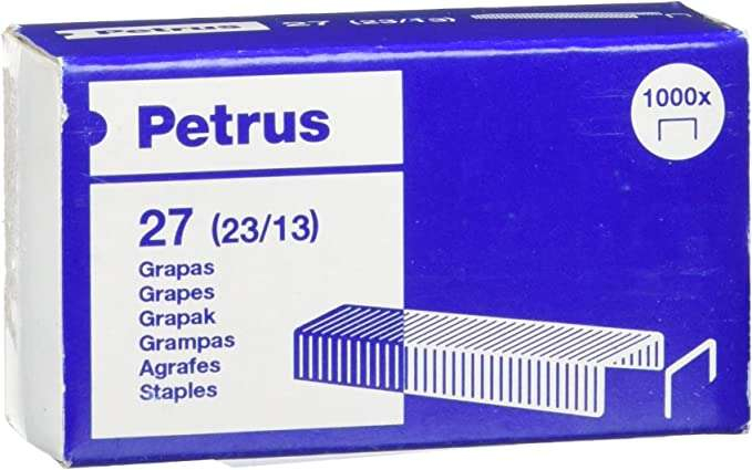 Petrus Caja de 1000 Grapas 23/13 Cobreadas Hasta 100 Hojas 