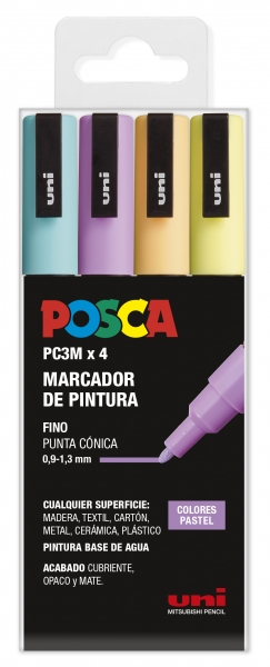PACK de 4 rotuladores Posca PC-3M Colores PASTEL, punta Fina 1,5mm Multisuperficie (cristal, madera, tela, plastico)