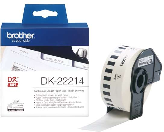 Brother DK22214 Etiquetas Originales de Ancho 12mm x 30,48 metros Texto negro sobre fondo blanco
