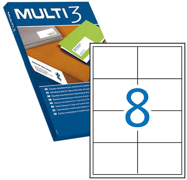 Caja 100 Hojas A4 con 8 Etiquetas por Hoja. 800 Etiquetas 97x67,7 mm