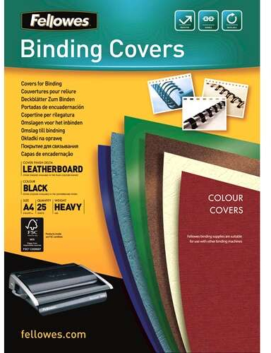 Fellowes PACK 25 Portadas de Carton Simil Piel Delta Cuero A4 250 gr Negro