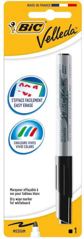 Bic Velleda 1741 Rotulador Pizarra - Punta de 4.5 mm y Trazo 1.4mm - Tinta con Base de Acetona de larga duracion - Negro