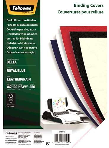 Imagen extra Fellowes PACK 100 Portadas de Carton Simil Piel Delta Cuero A4 250 gr Azul